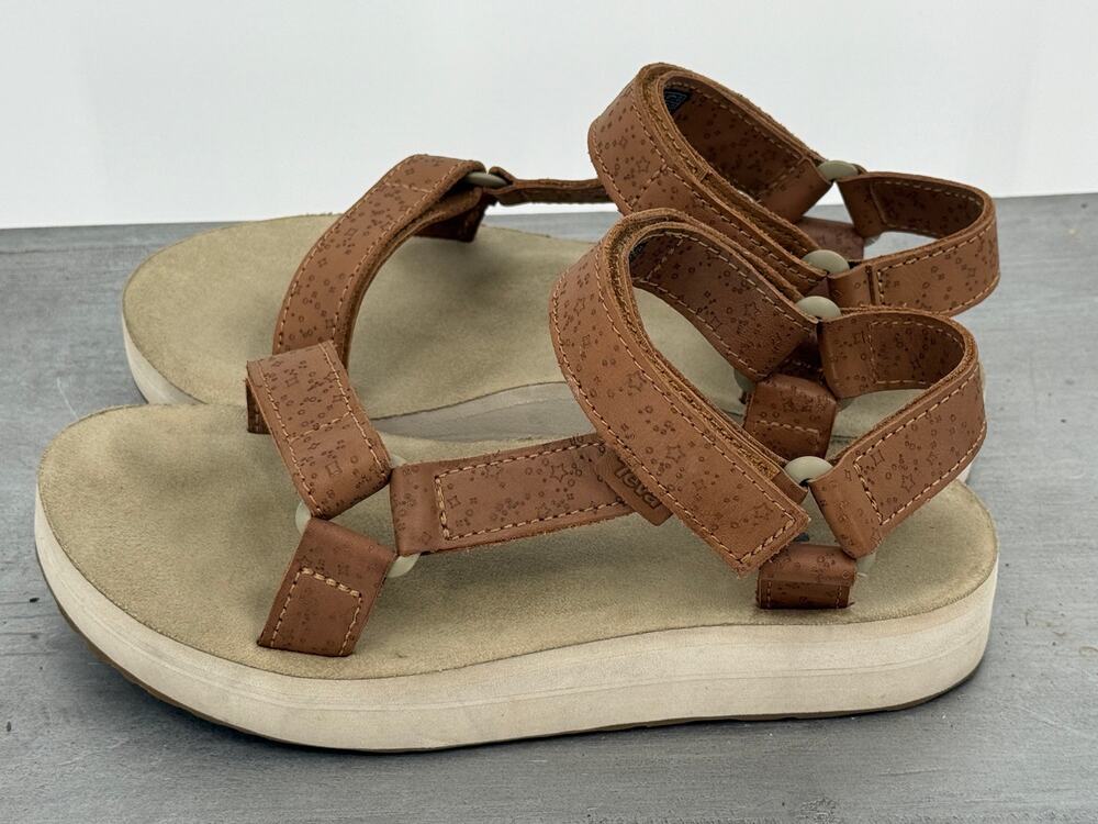Teva Universal Leather Walking Sandals Brown Hook Loop Womens 6 Comfort Platform